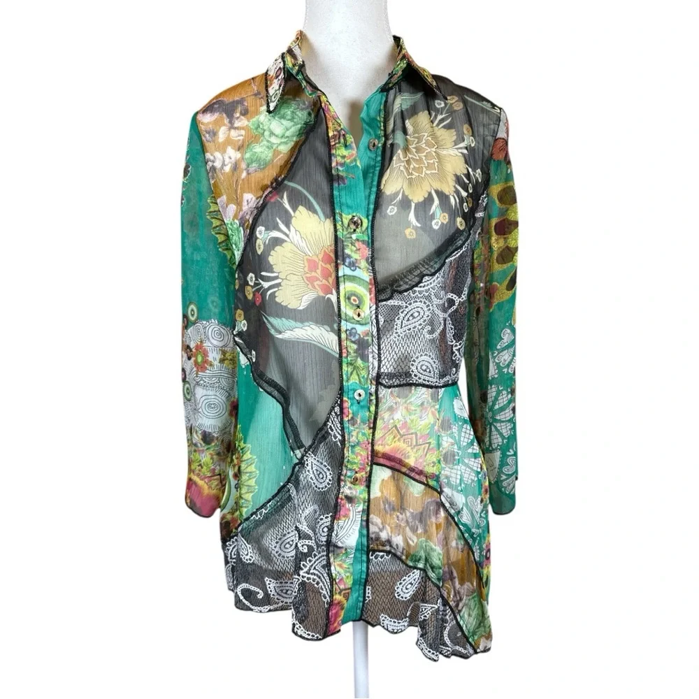 Adore Multicolor Floral Sheer Button Down Shirt NWOT - Picture 6 of 6
